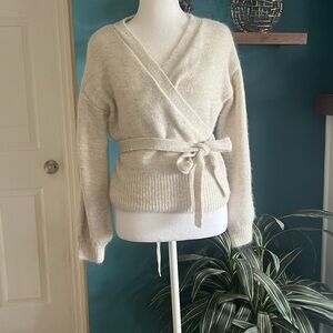 Gianni Bini Cream Wrap Belted Cardigan Sweater